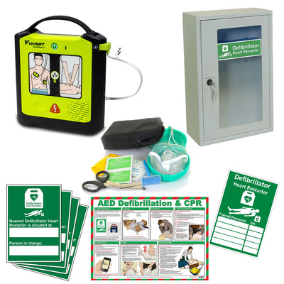 Semi-Automatic Defibrillator AED Indoor Kit with Wall Cabinet & Key, Prep Bag & Signage