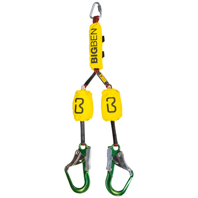 BIGBEN® Twin Retractable Lanyard with Wide Opening Green Alloy Scaffold Hooks
