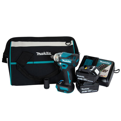 DTW300 Makita Impact Wrench Kit c/w x2 5Ah Batteries, Charger, Impact  Wrench Socket and Holdall Kit Bag