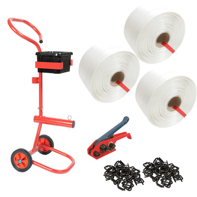 16mm Woven Polyester Strapping Kit with Trolley Dispenser - 3 Rolls