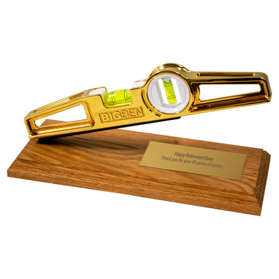 'The Ultimate' BIGBEN 24 Carat Gold Plated Induction Level with Wood Presentation Stand & Engraved Brass Plaque