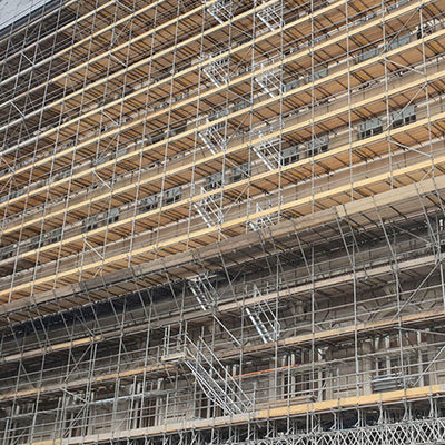 Scaffold stairs with handrails installed on a scaffold