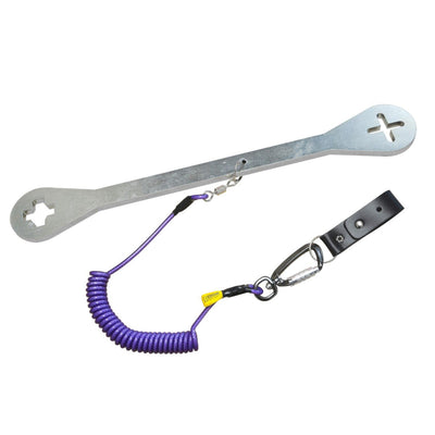 Band & Plate and 7/16" Scaffold Nut Removal Tool, Mild Steel BZP c/w 2m Purple Tool Safety Rope with Swivel Twistlock Carabina & Leather Belt Loop-RA-1825-Leachs
