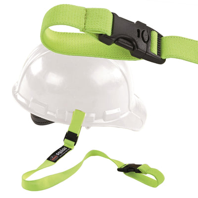 Hard Hat with green Buckle Lanyard attached
