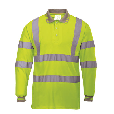 Hi Vis Long Sleeve Polo Shirt Yellow-HV-3195-M-Leachs