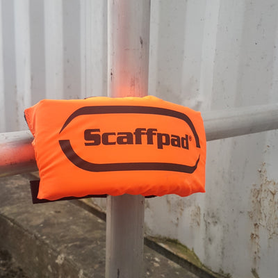 Hi-Vis Orange Scaffpad installed on a scaffold