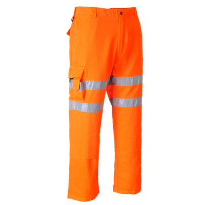 Hi-Vis Railtrack Poly Cotton Cargo Trousers, Orange-HV-3190-S-Leachs